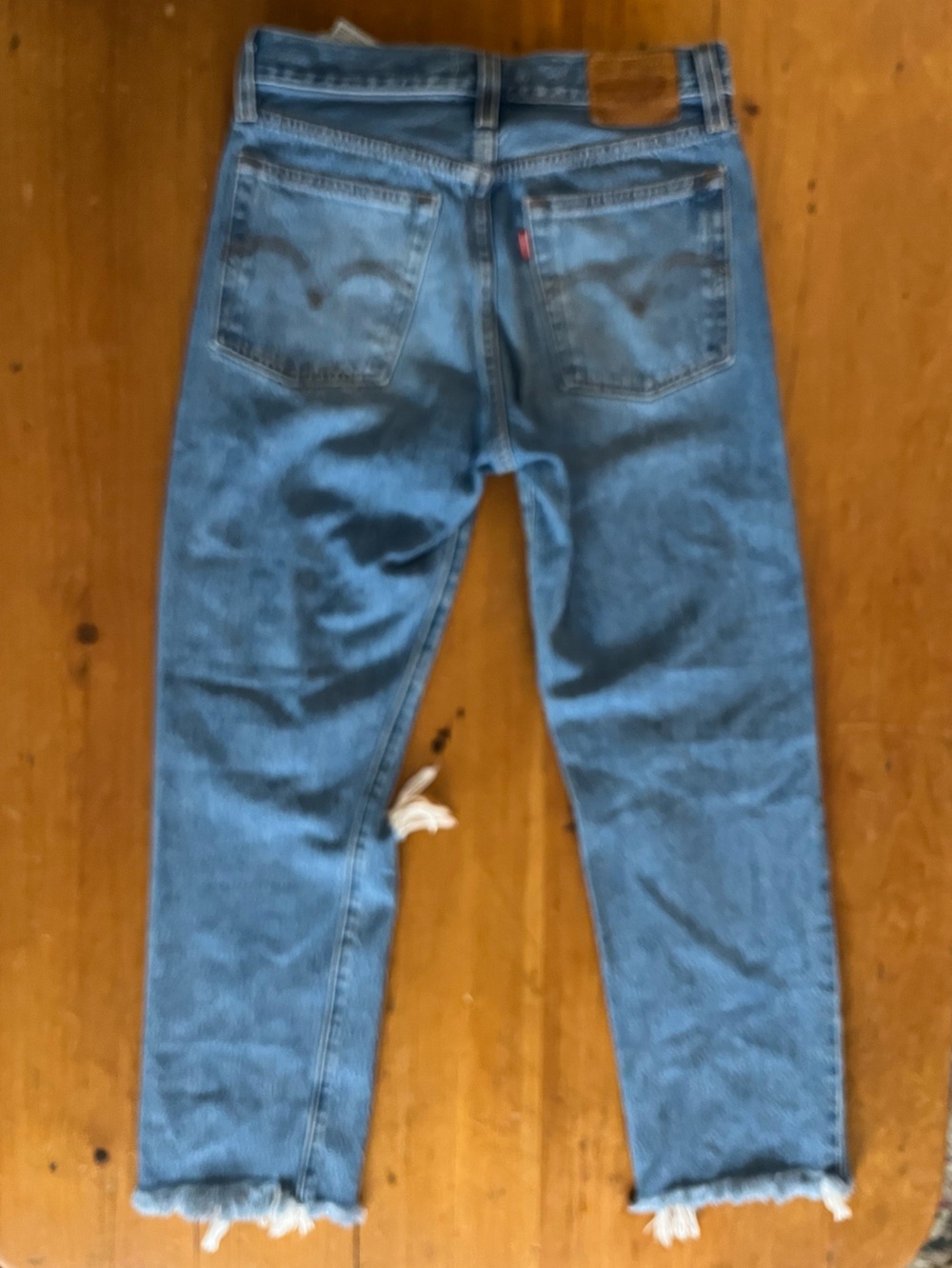 Levi’s Wedgie Straight Distressed Medium Wash Denim Raw Hem Blue Jeans - Picture 6 of 12